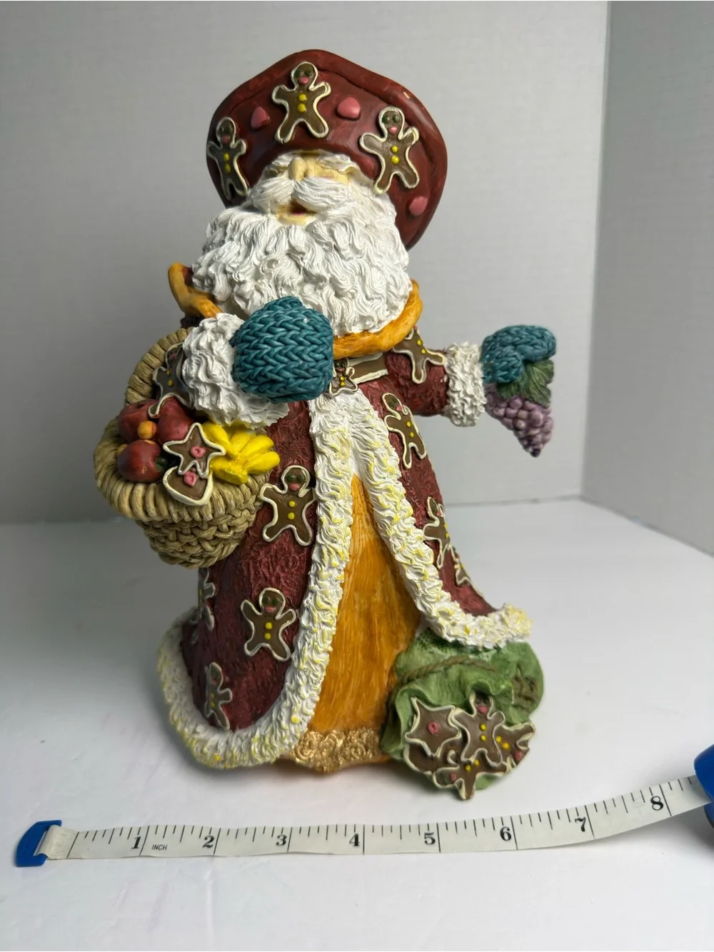 Holiday Santa Figurine with Gingerbread Accents - Red & Cream